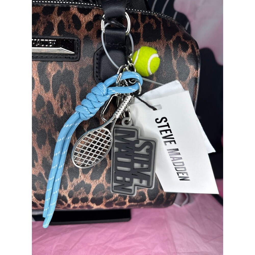 New Steve Madden Leopard Print Satchel Crossbody Bag Tennis Racket Ball Charm - Picture 3 of 6